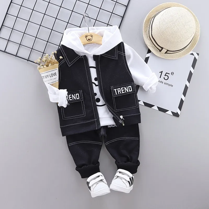 Babe Reborn Silikon Toddler Erkek Bebek Kız Giysileri Takım Elbise Anime Karakter Kovboy Yelek 3 Parça Uzun Kollu Suit Spring 210309 için Uygun