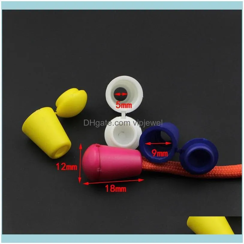 200pcs Cord Ends Bell Stopper With Lid Lock Colorful Plastic Toggle Clip For Paracord Clothes Bag Sports Wear Shoe Hole Dia 5mm