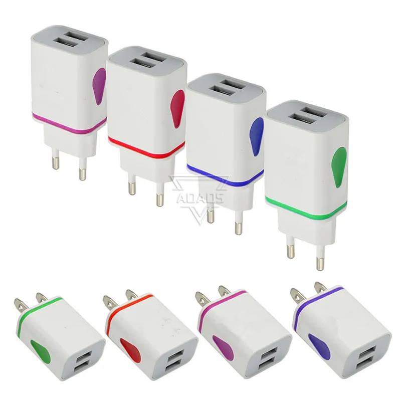 Flash light Dual USB-poorten Universele VS AC Home Wall Charger Adapter Power 2.1a + 1A voor Samsung Note10 S10 S9 S8 Note9 Note8