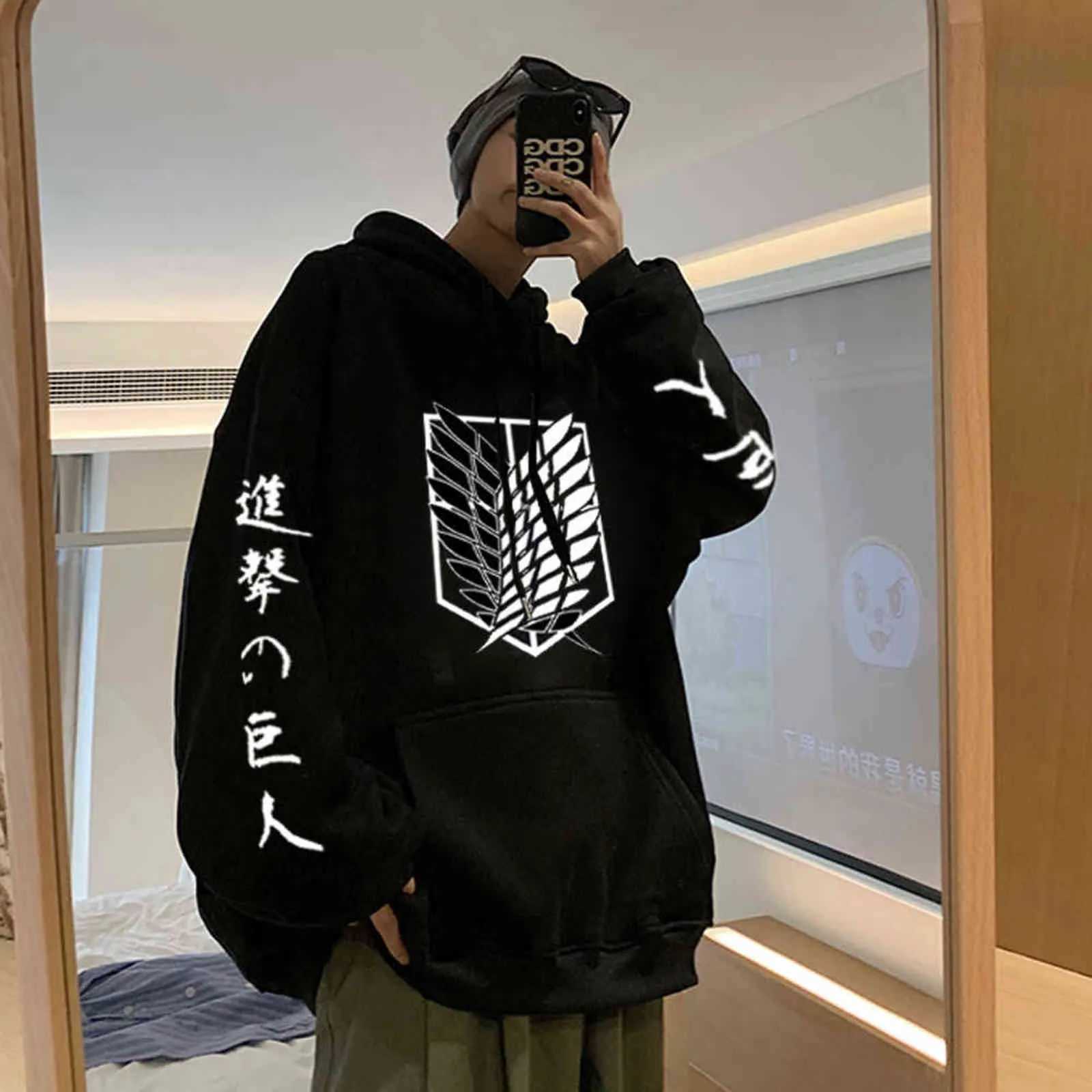 Aanval op Titan Hoodie Anime Hoodies Oversized Sweatshirts Cosplay Pullovers Losse Streetwear Winter Warm Herenkleding Dames Y211122