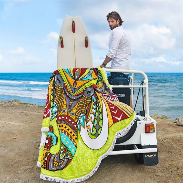 New hot sale Polyester fiber Quick drying No sand Beach towel Circular portable printed picnic beach towel T4H0268