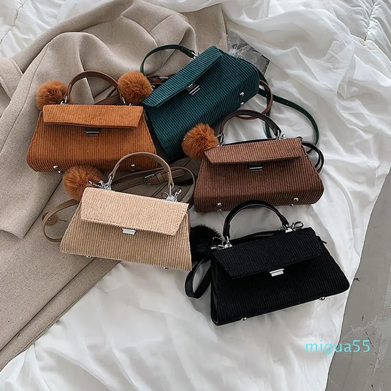 Bolsos de hombro, bolso de mano a la moda para chicas, bolso de mano de pana de lujo para estudio de viaje, bolso con cremallera y hebilla de mensajero para mujer