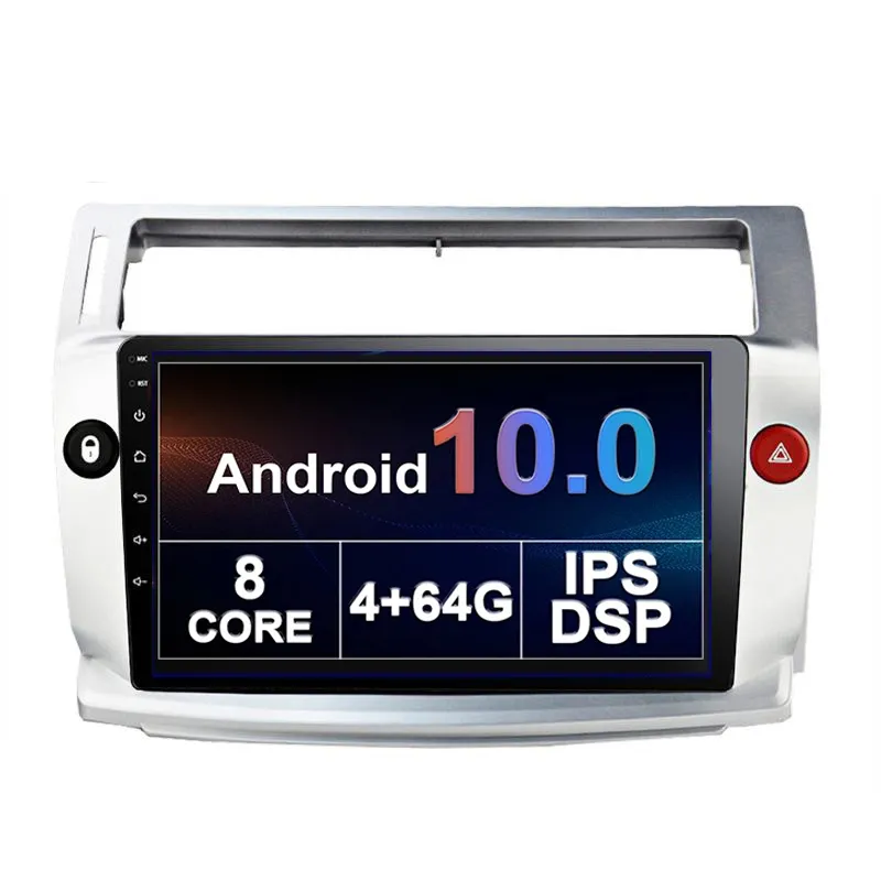 Lecteur Radio dvd de voiture pour Citroen C4 QUATRE 2004-2009 Audio stéréo Gps Navigation 10 pouces écran tactile Android