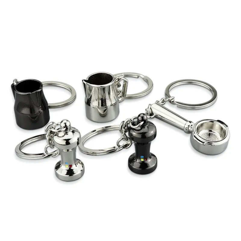 Creative Barista Coffee Tamper Miniature Keychain With Moka Pitcher