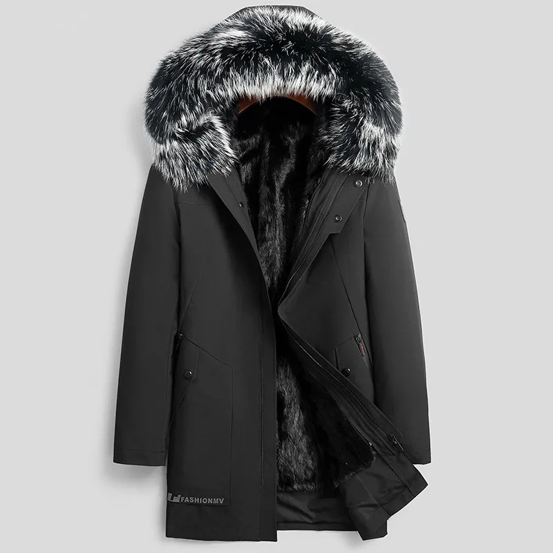 Long Jackets Hood Winter Coat med pälsförtjockning Varm Ytterkläder Overcoat Windbreakers Man Kläder L-6XL Toppar Plus Size Real Fur Lined