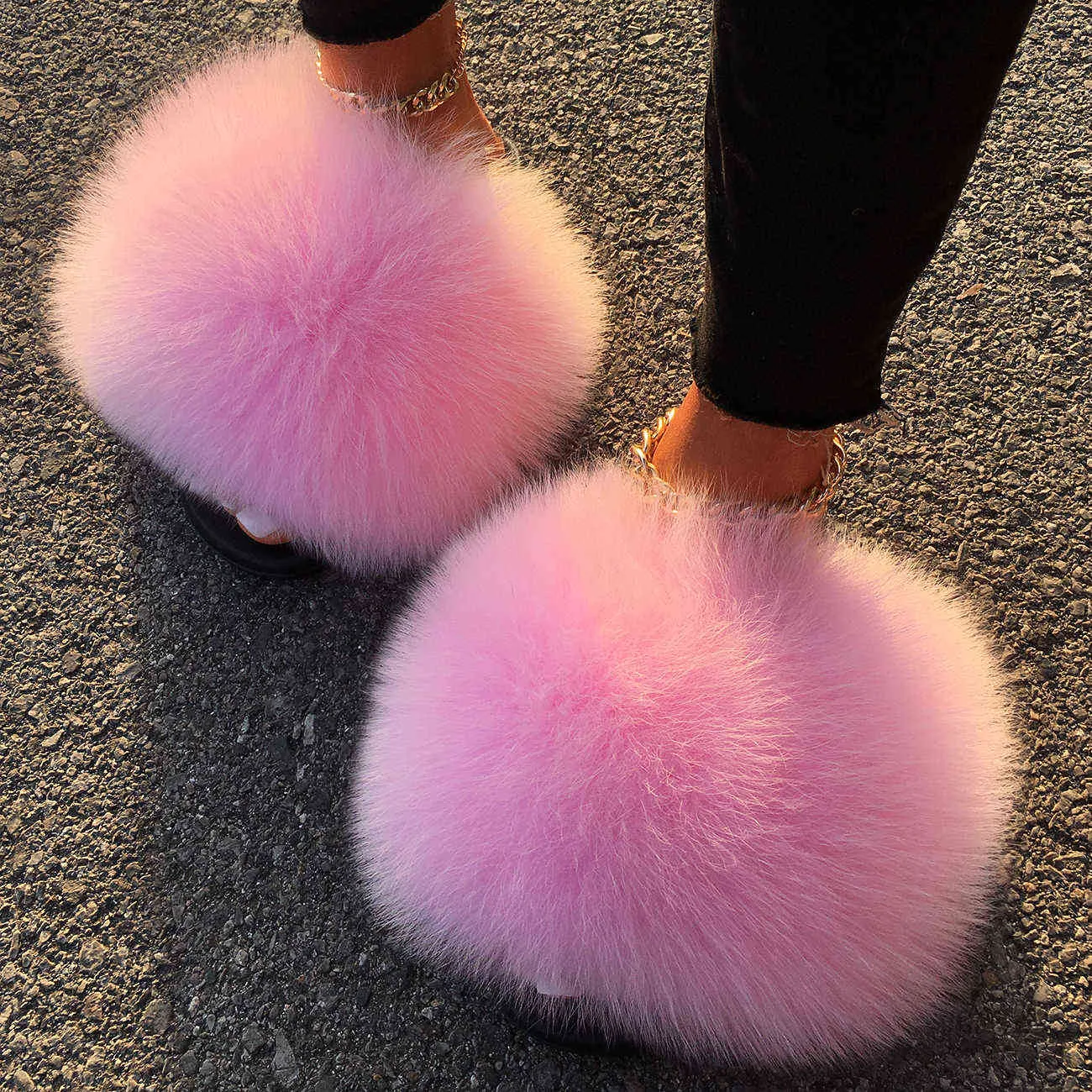 Akexiya 2021 Womens Furry Slippers White Ladies Vogue Hair Fluffy