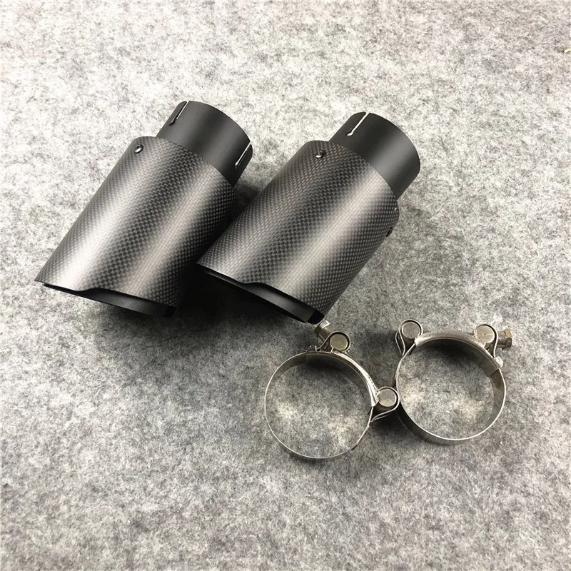 2 Pieces: Matte Black Carbon Fiber Universal Akrapovic Exhaust Muffler Tips Auto Cover Styling