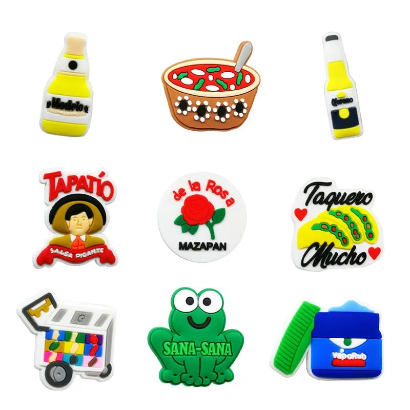 Wholesale Hispanic Mexican Style PVC Schoen Croc Charms Zachte Rubber Kibits Compatibel met Crok Accessoires Decoraties Fit