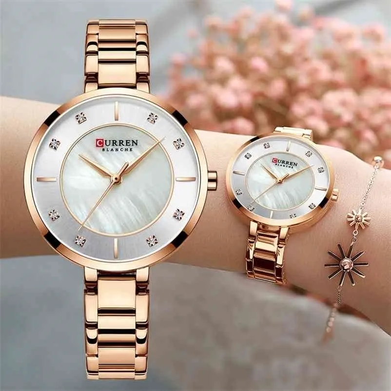 Curren Femme Montres Rose Gold Top Marque Montre de Prestige Femmes Quartz Imperméable Montre-Bracelet Pour Femmes Mesdames Filles Horloge 210616