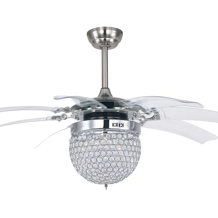 Moderne Kristall-Klapp-Deckenventilator-Lampe, modische, unsichtbare Ventilatoren mit LED-Licht, minimalistische Stummschaltung, Fernbedienung 90