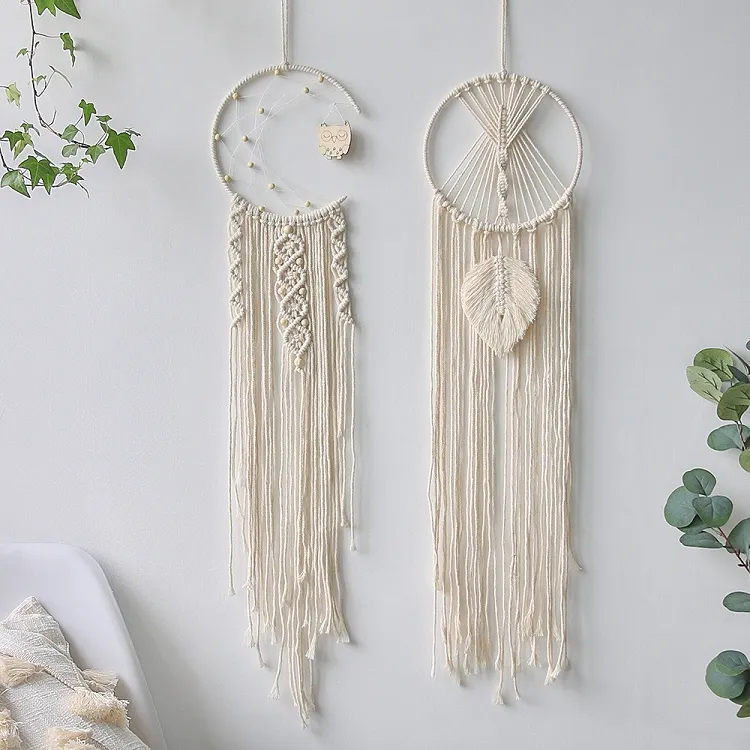 Boho Macrame Tapestry Wall Decor Hanging Dreamcatcher DIY Kamer Decoratie Kids Owl Moon Star Dream Catcher Home Ornament M3911