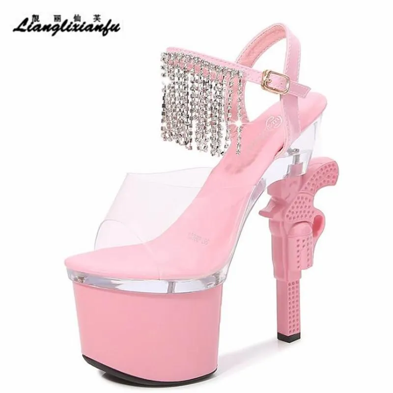 Sandały Sandals Stripper Buty Kobieta Diamond Tassel Platforma SM 18 CM Pistolet Wysokiej Klamry Klamry Dance Stiletto Sandalias