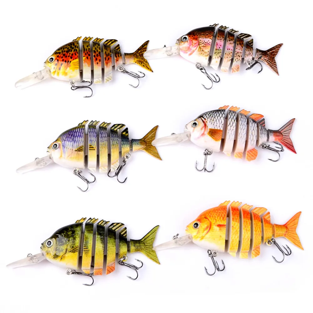 Transporte de DHL 7 colores 10 cm 14 g Señuelo de pesca de lubina Señuelos de pesca de superficie Señuelos de pesca de múltiples articulaciones Swimbait Realista Cebo duro Percha de trucha