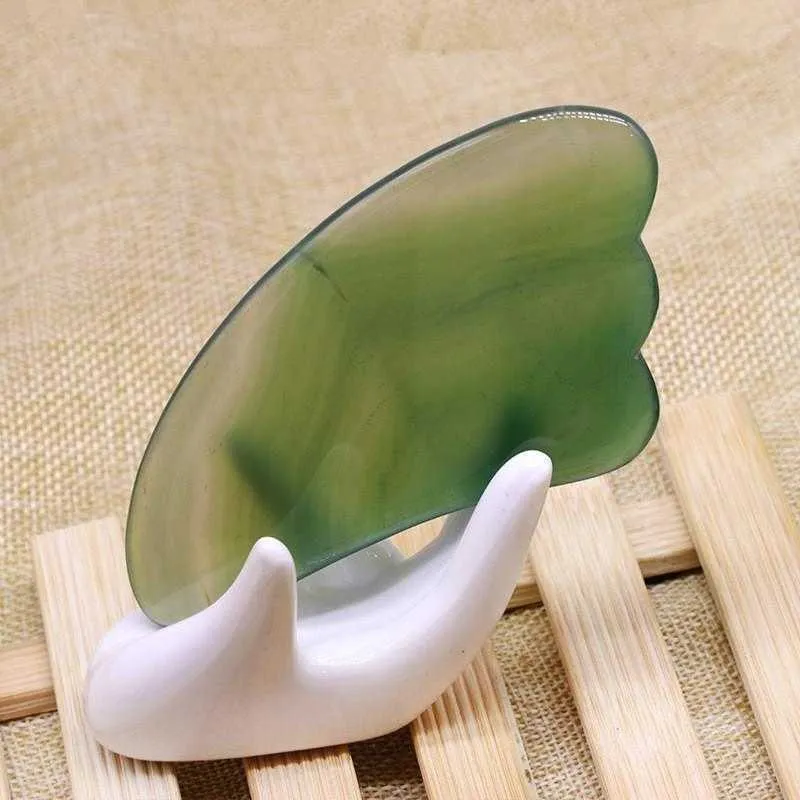 Natural Jade Stone Guasha Board Rose Quartz Green Agate Dongling Jade Guasha Scraper Face Massager Gua Sha Tools RRA3752