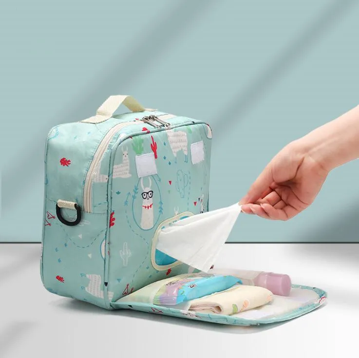 Bébé sac à couches imprimé étanche sec couche fermeture éclair sac à main poussette sac de transport voyage extérieur humide stockage sacs poche