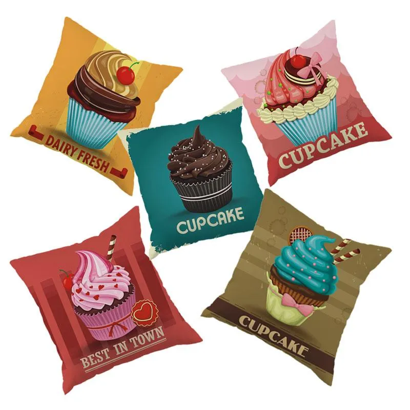 Kissen/Dekoratives Kissen, verschiedene Serien von Cupcake-Mustern, bedruckter Kissenbezug für Büro/Sofa/Auto