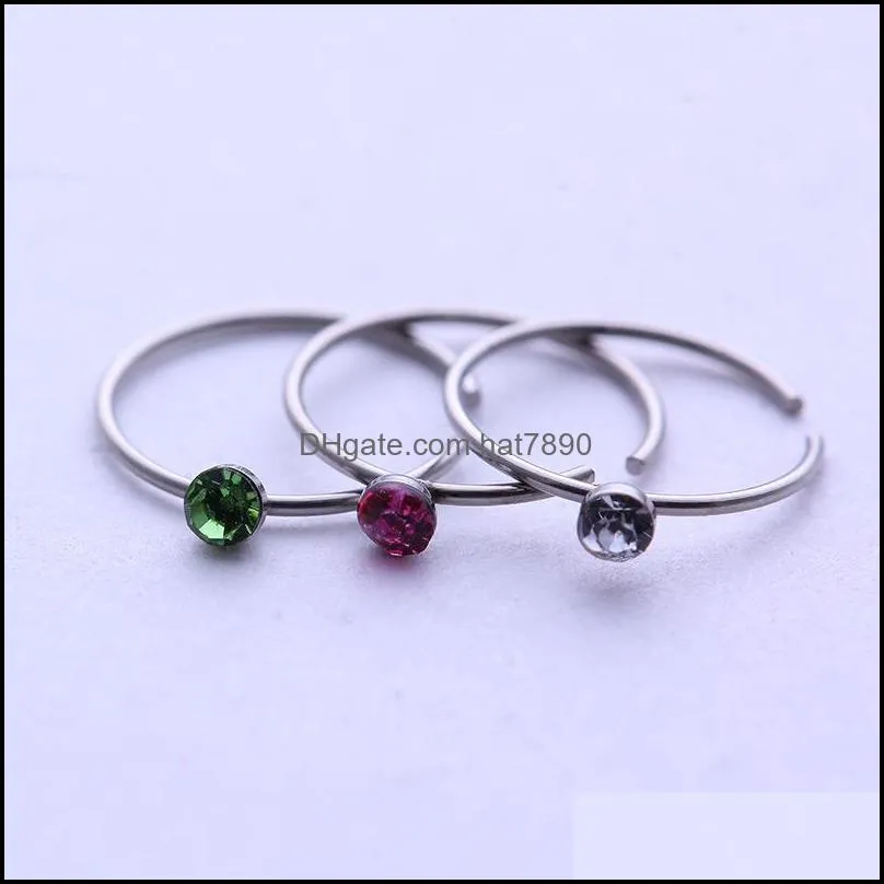 Stainless Steel Body Jewelry Circular Nose Ring White/Colorful CZ Zircon Lip Labret Nipple Piercing Rings For Women 40PCS/SET