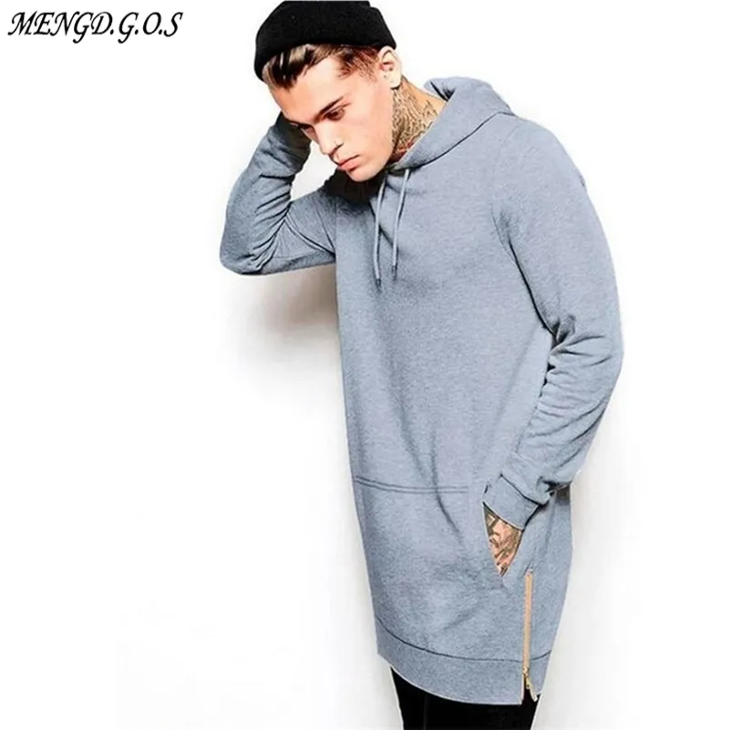 Nova Chegada Preto Lã Sólida Hip Hop Oversize Homens Hoody Longline Moda Hoodies Supershirts Homens Frete Grátis 201103