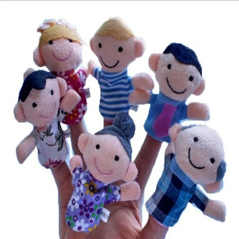 6 sztuk / partia Finger Finger Palnik Mini Pluszowe Baby Toy Boys Girls Finger Puppet Historia Edukacyjna Ręcznie Puppet Cloth Doll Zabawki