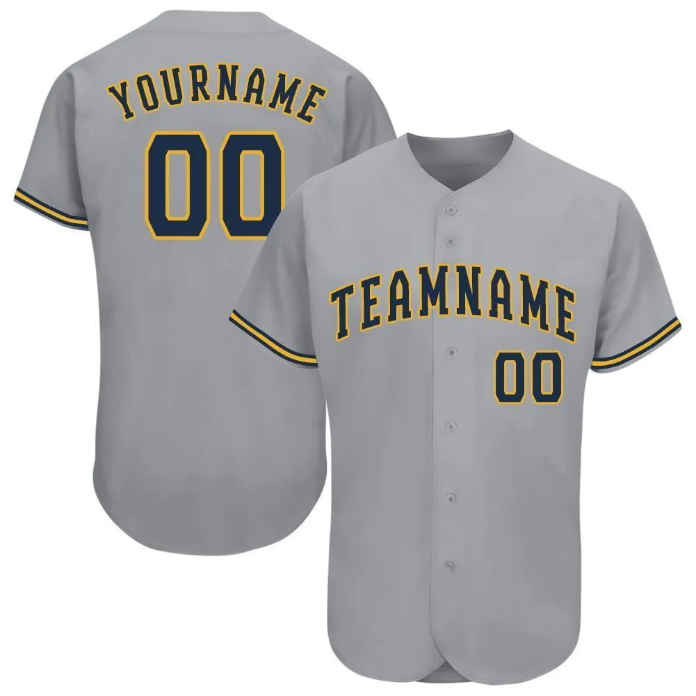 Custom GRAY NAVY-GOLD BASEBALL JERSEY