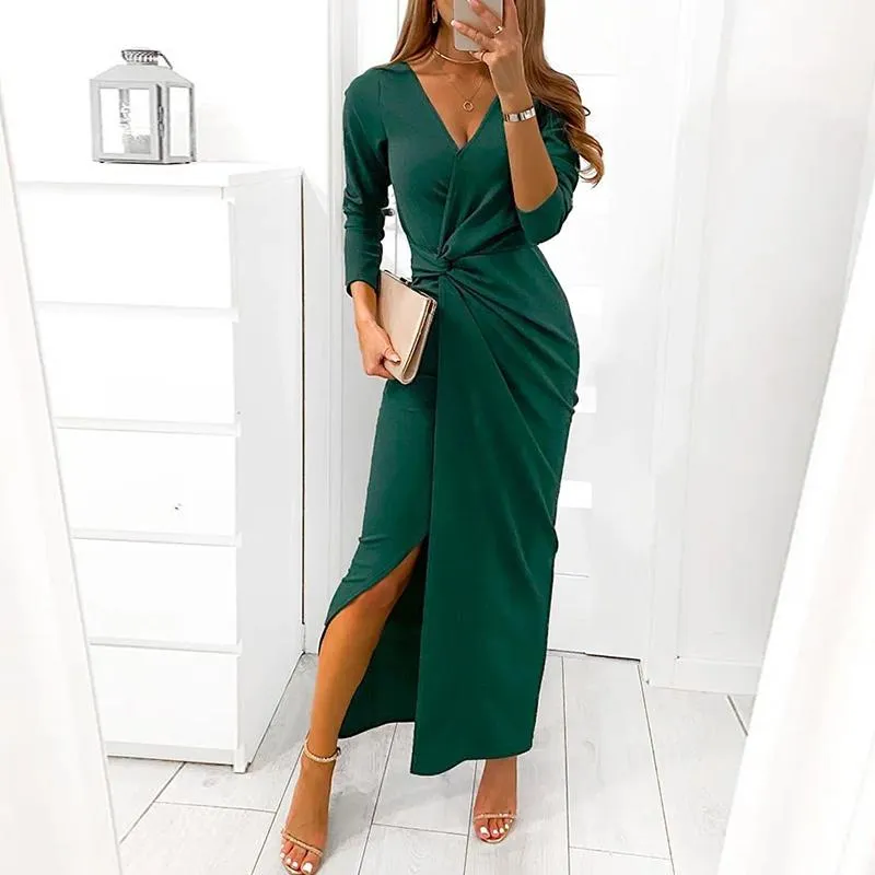 Elegant V-Neck Maxi Dress - Perfect Fall Casual Dresses, Slim Fit, Side  Split - Shop Now! from Dhgate Basic & Casual Dresses - price 33.25