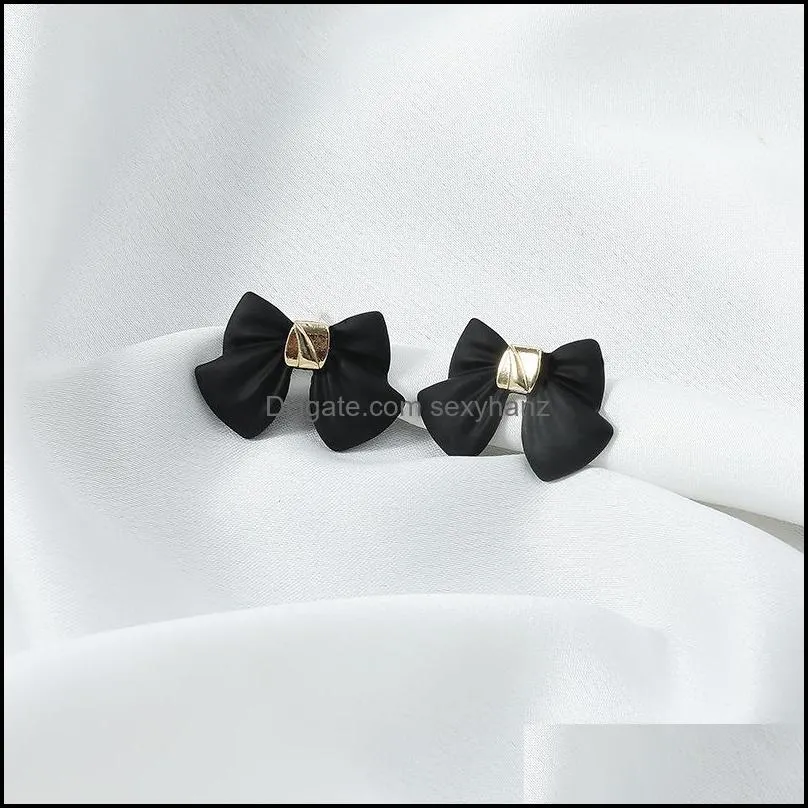 925 Silver Butterfly Earring Stud Korean Alloy Bowknot Shaped Ear Drop For Women Business Suit Dress Wear Earrings Jewelry Accessories