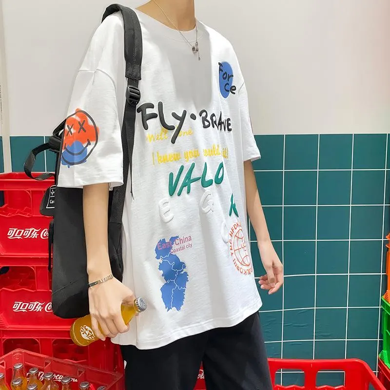 Męskie koszulki 2021 Lato Koreański Hip-Hop Tide Marka Casual Com ComfortableLoose Duży rozmiar Dziki krótki rękaw