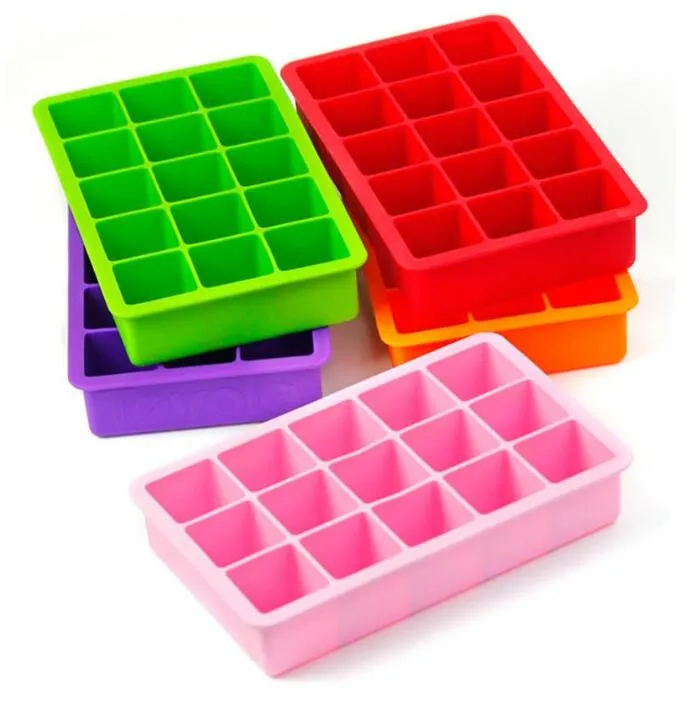 Silicone Ice Cube Tray Molds Kitchen Tools Frozen Block Mold Cake Mould Chocolate Moulds 15 Cavity Square Baking Pan Muffin WMQ1359