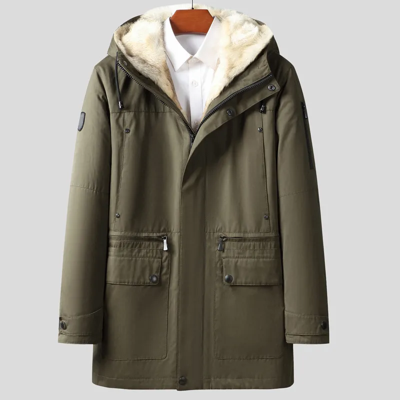 Manteau de fourrure de loup veste d'hiver pour hommes à capuche vêtements d'extérieur pardessus épais chaud coupe-vent grande taille