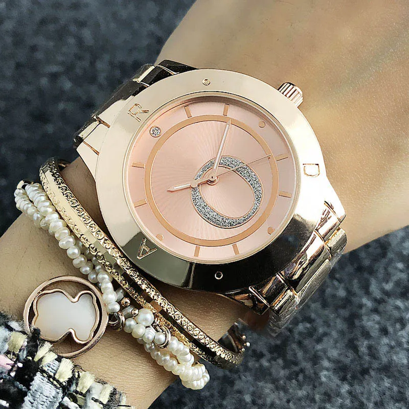 Fashion Brand Watches Women Ladies Girl Crystal Big Letters Style Metal Steel Band Quartz Wrist Watch P40