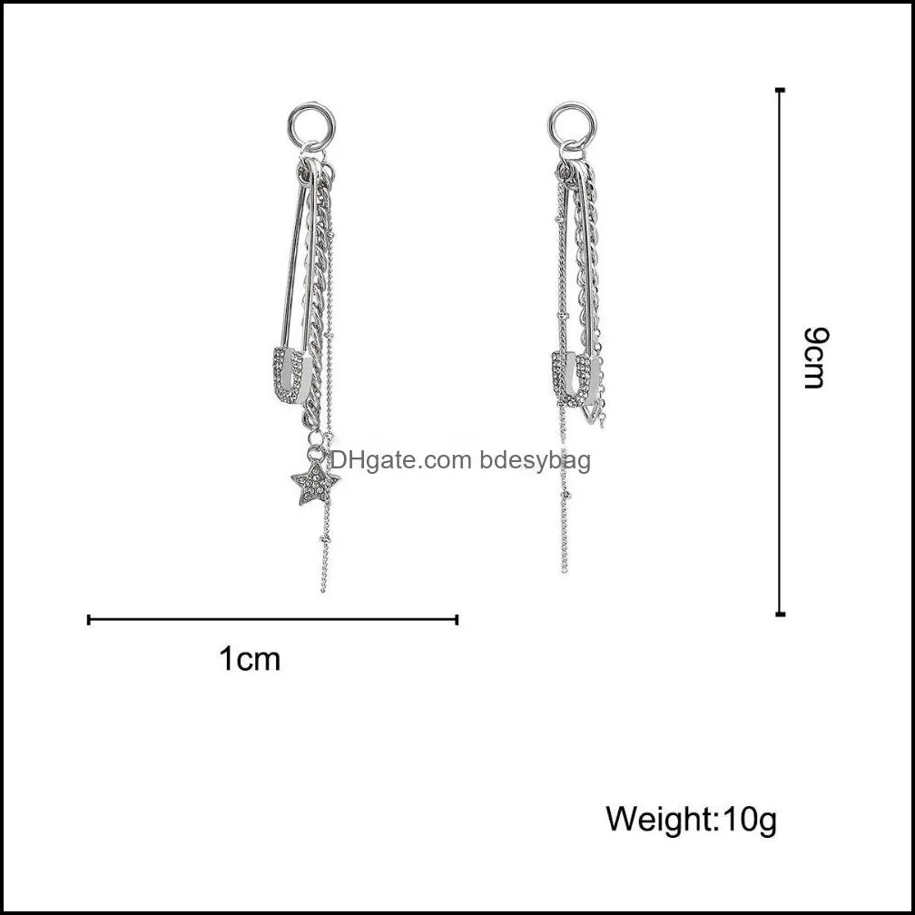 Crystal Pin Long Pendant Drop Earrings for Women Gothic Fashion Earrings Female Korean Party Jewelry Ear Accessories Gift