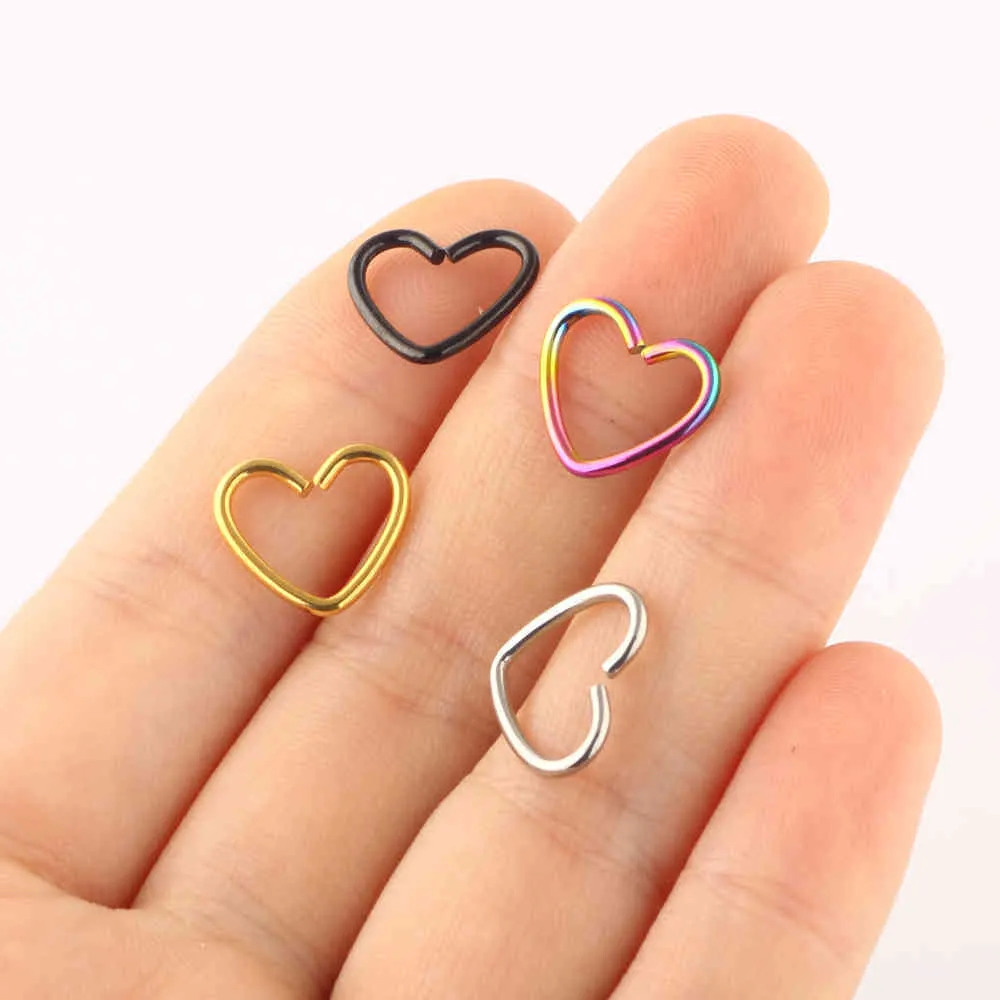 JUNLOWPY 20G Stainless Steel Heart Heart Nose Piercing Hoop