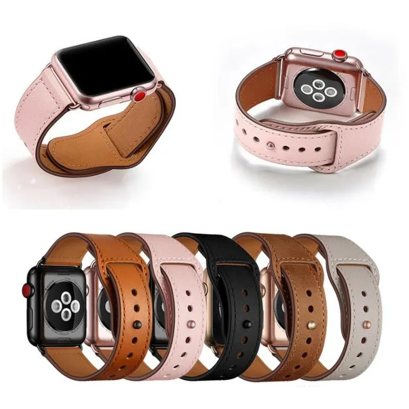 Klockarmband i äkta läder ögla 42 mm 38 mm klockband för Apple Watch iWatch Series Ultra SE 8 7 6 5 4 3 2 1 Remmar Armband Tillbehör