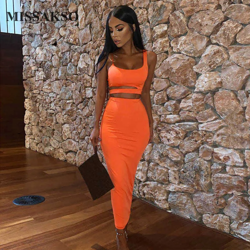 Missakso Dames Sexy Schede Midi Jurk Cut-Out Club Dames Party Tweedelige Set Zomer Effen Zwart Wit Bodycon Jurken 210625