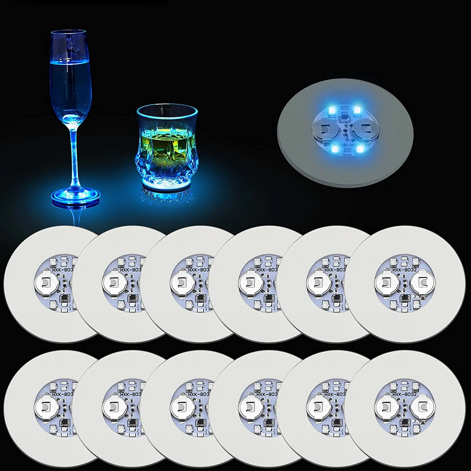 야간 조명 방수 LED 발광 코스터 바 KTV 깜박이는 분위기 램프 컵 스티커 미니 글로우 코스터 병 빛