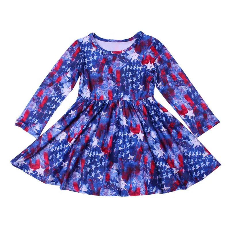 High quality children`s long sleeves cartoon lisa frank print girl dress wholesale kids clothing