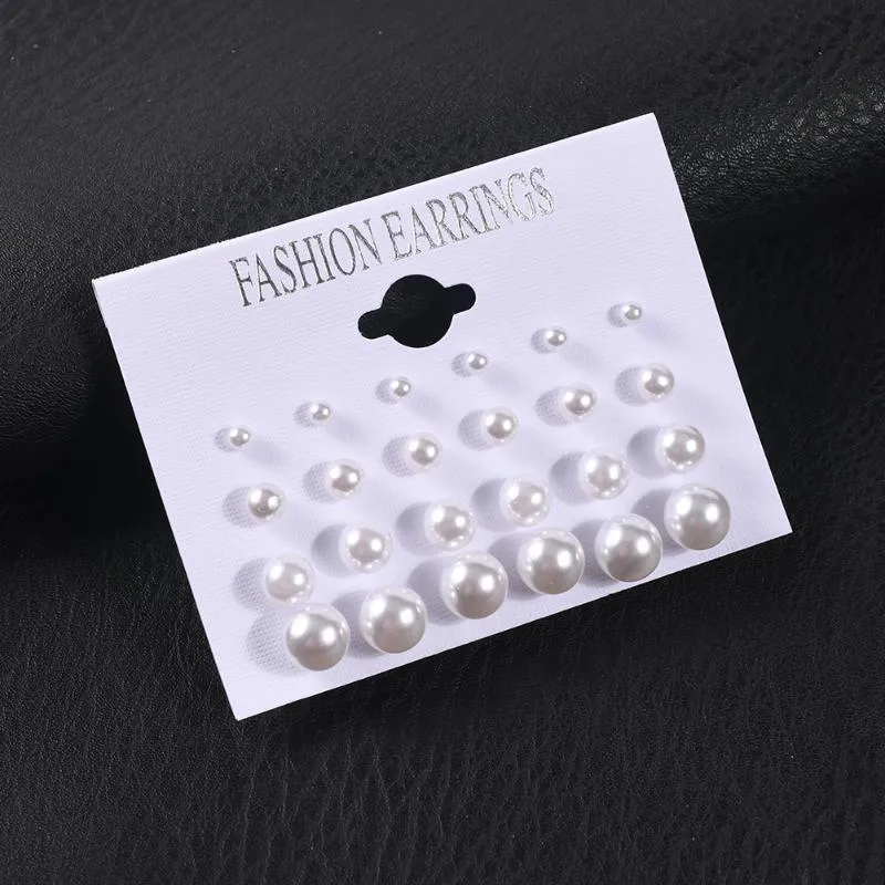 Stud 12 par/zestaw 4 mm 6 mm 8 mm 10 mm 10 mm Pearl Ball Beads Kolczyki dla kobiet Fahion Party Party Jewelry Akcesoria