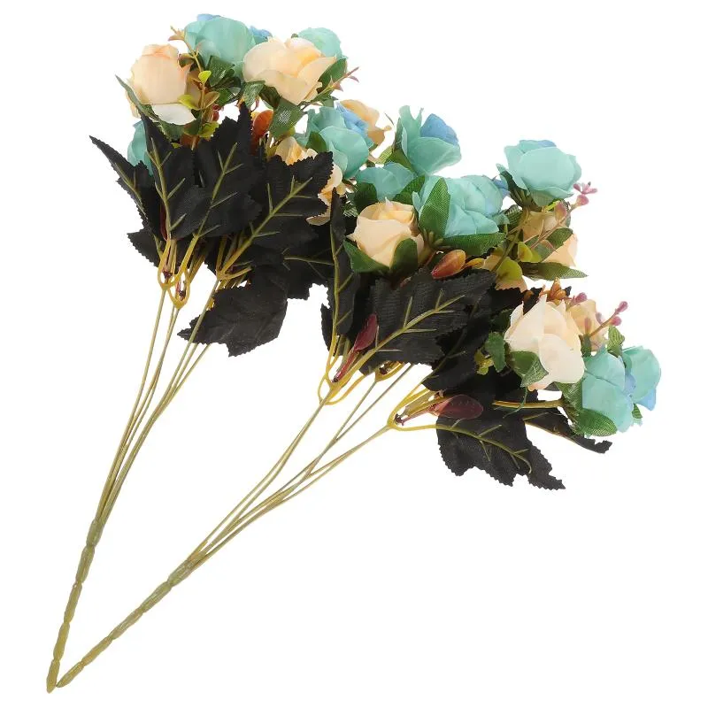 Flores decorativas grinaldas 2 pcs belo buquê artificial decoradores arranjo de flores cena