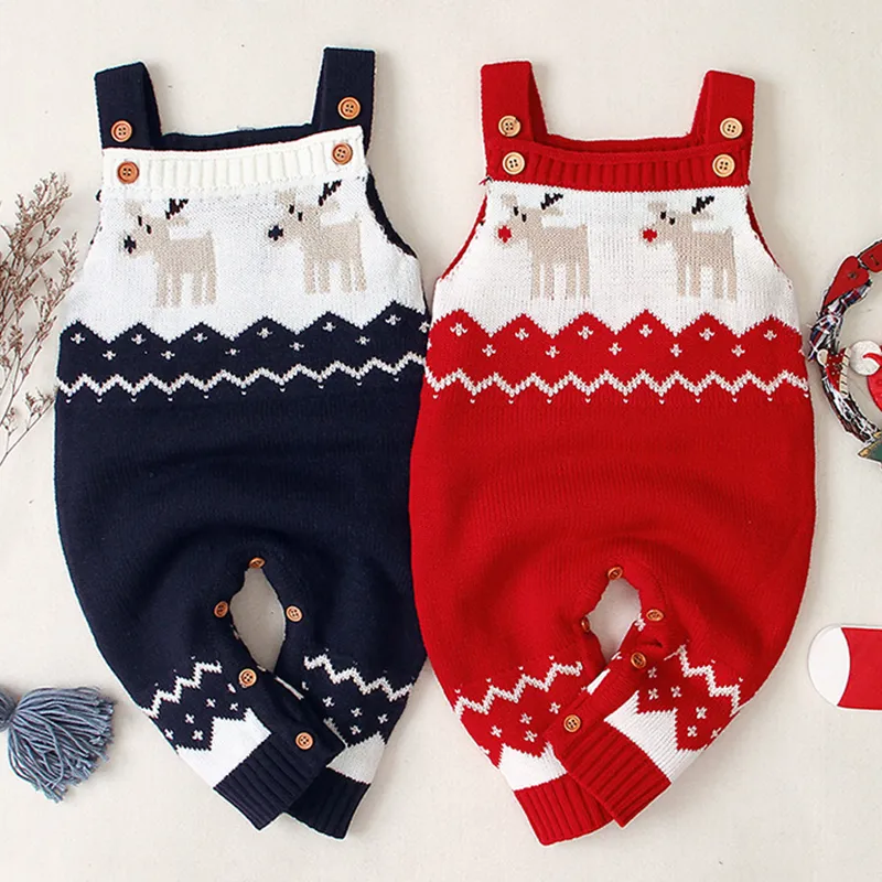 Vestiti di Natale per bambini Neonati maschi Tute per ragazze Costume di Capodanno Bambini Pagliaccetti lavorati a maglia con renne Tute per neonati 210226