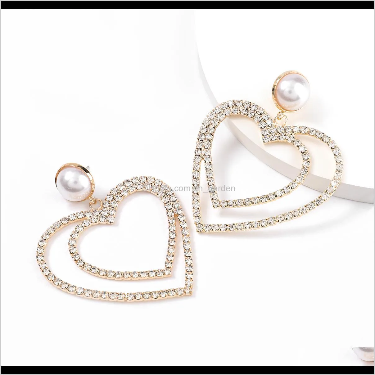 JIJIAWENHUA New Trend Ladies Love Heart Shaped Rhinestone Hoop Earrings Dinner Wedding Jewelry Fashion Temperament Accessories