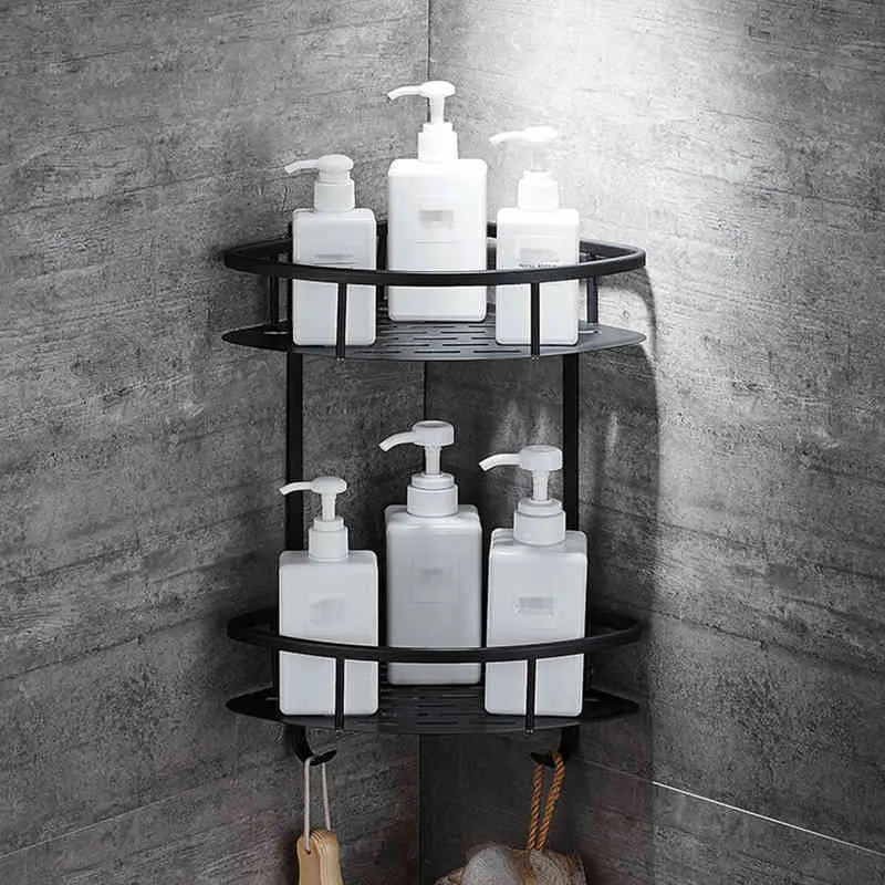 壁掛け浴室ブラックトランカーフアルミ製バスケット貯蔵シャワーキャディシェルフヘアドライヤーホルダーエタージェーTIPIレピザー220120