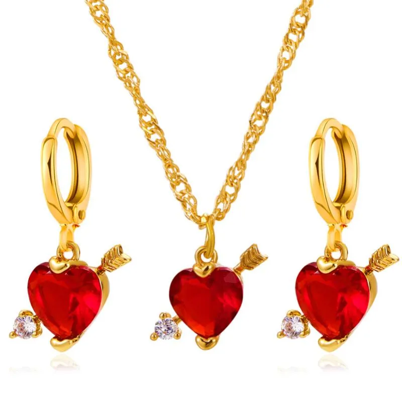 Серьги ожерелье модный золотой цвет украшения для женщин очарование красного сердца. Подвесной ожерелье для калота.