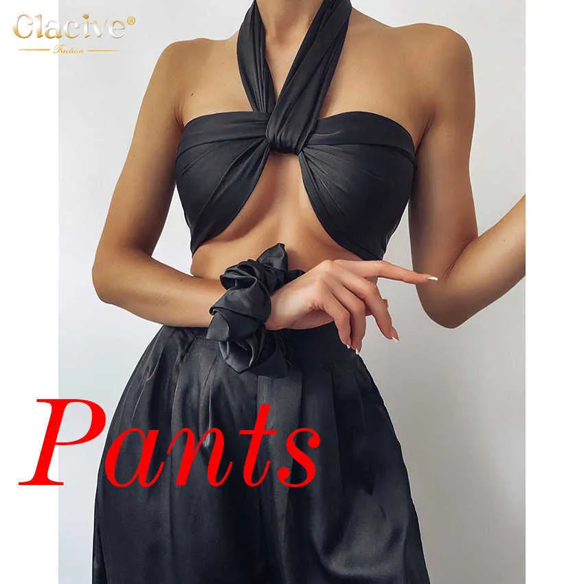 Clacive Sexy Chic Satin Women Two Piece Set Summer Halter Tank Top High  Waist Palazzo Pants Set Fashion Party Club Set 210727 From Lu01, $14.17
