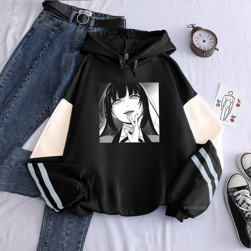 Japon Anime Kakegurui Jabami Yumeko Unisexe Patchwork Hoodies Drôle Dessin Animé Manga Vêtements Casual Oversize Hiver Mâle Sweats P0831