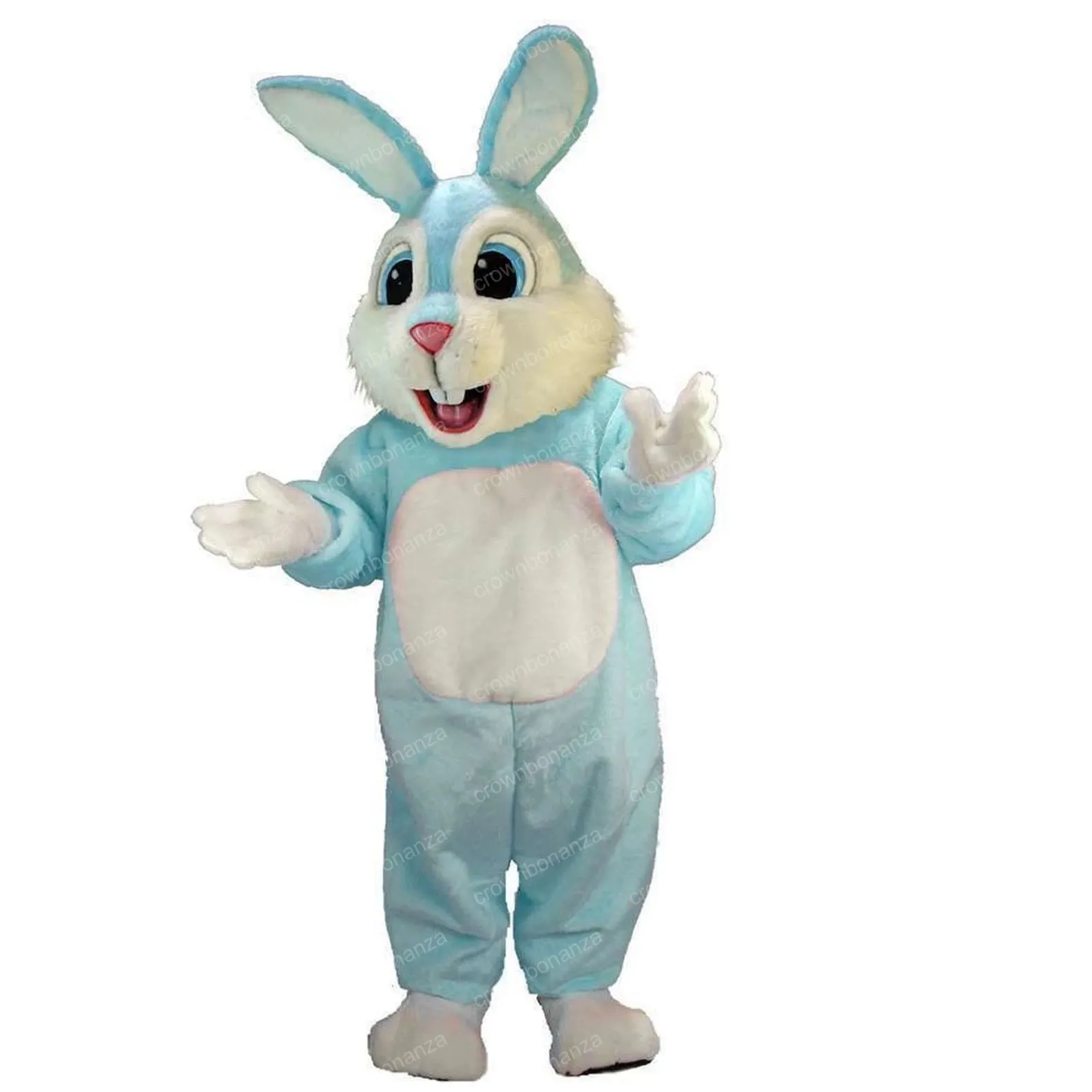 Costume da mascotte di coniglio azzurro di Halloween Costume da personaggio dei cartoni animati di alta qualità Vestito per adulti Taglia per adulti Festa di compleanno di Carnevale di Natale Vestito da esterno