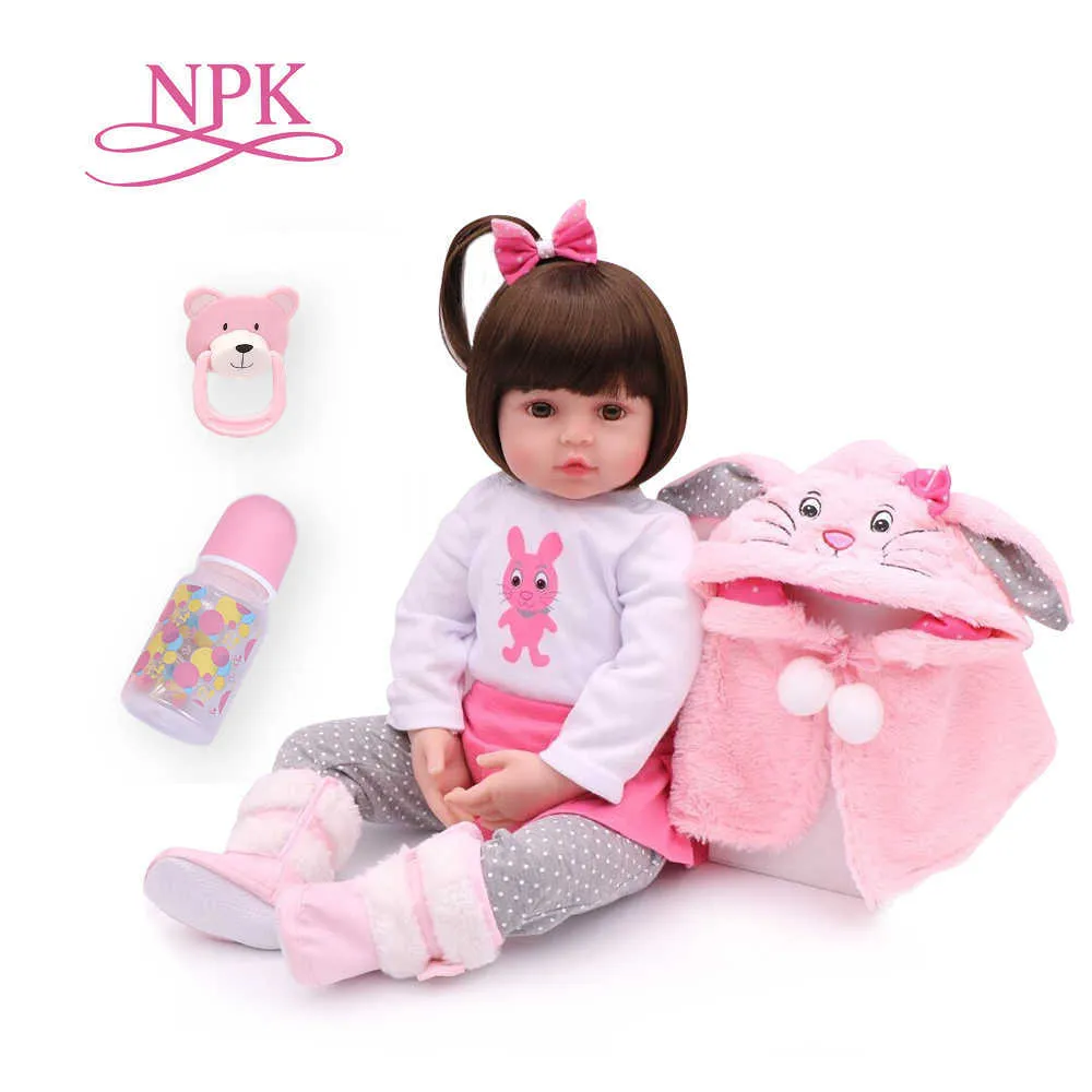 NPK 47cmシリコンリボーンスーパーベイビーライフ幼児ベビーベニカス子供ドールビーベッドReborn Brinquedos Reborn Tys for Kids Gifts Q0910