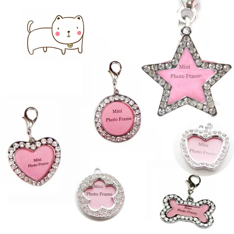 Dog mini Cute ID Tag Personalized Pet Handwriting Pets Name Photo Frame For Cat Puppy Dogs Collar Tag Pendant plum Bossom star Design HH21-800