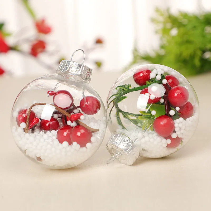 8cm Wedding Bauble Ornaments Christmas Balls PET Plastic New Year Xmas Tree Hanging Decorations
