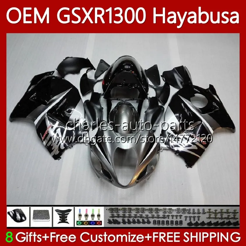 Injektion för Suzuki Hayabusa Body GSXR-1300 GSXR 1300 CC 08-19 77NO.153 1300cc GSXR1300 08 2008 2009 2010 2011 2012 2013 GSX R1300 Svart Silvery 14 15 16 17 18 19 Fairings