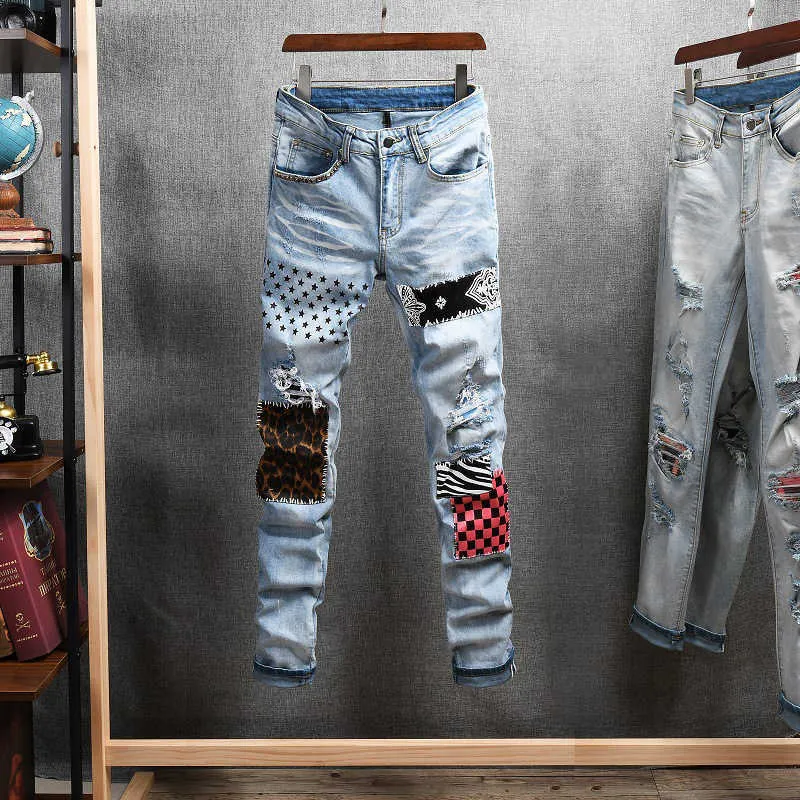 Jeans Maschile Americani Streetwear Vestibilita Slim Cotone Elastico Denim Strappato Pantaloni Punk Da 48 97 DHgate